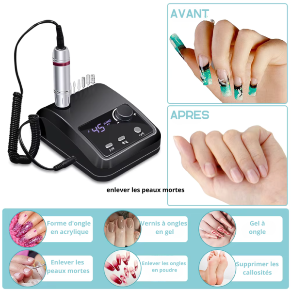 Ponceuse ongle electrique 45 000 tr/min pour ongles – Image 2